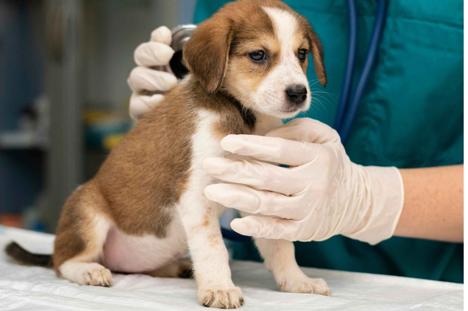 a vet is holding a puppy for Veterinary Surgery in Kolkata