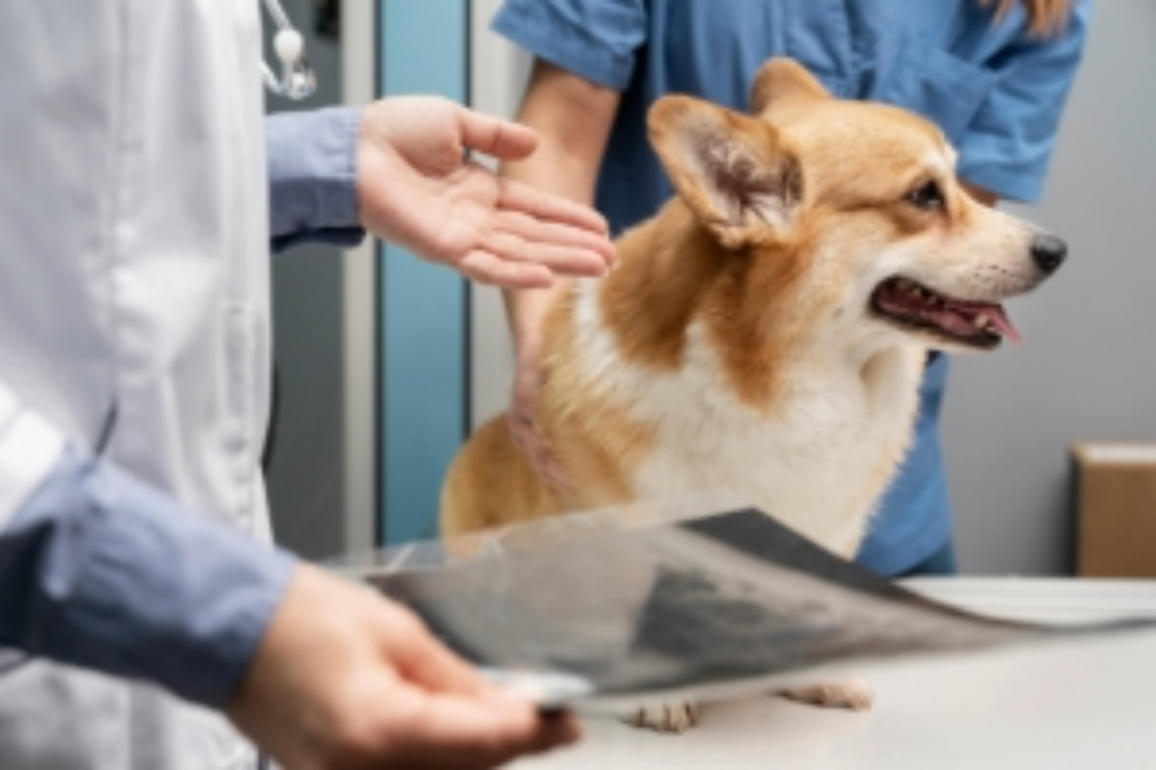 Veterinarian reviewing a dog’s X-ray during a check-up at a pet hospital in Kolkata