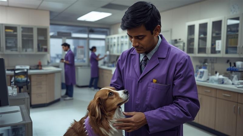 pet diagnostic test in kolkata Veterinarian performing a pet diagnostic test in Kolkata at a modern animal care facility.