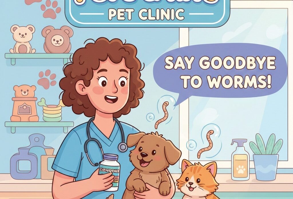 Veterinarian at PUPS & KITS Pet Hospital giving deworming tablets to a puppy and kitten during deworming in Tollygunge