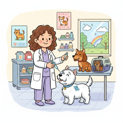 Veterinarian giving vaccination to a dog and cat at a pet clinic for pet vaccinations near Survey Park