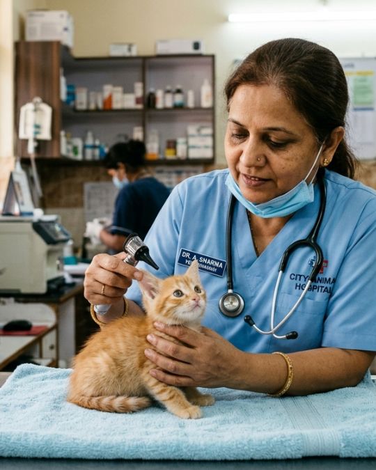 Pups and Kits Pet Hospital's vet are looking after a kitten