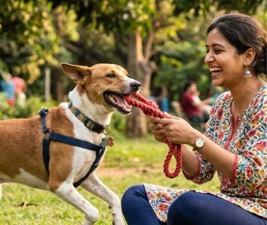 dog is playing in Pups and Kits Pet Hospital