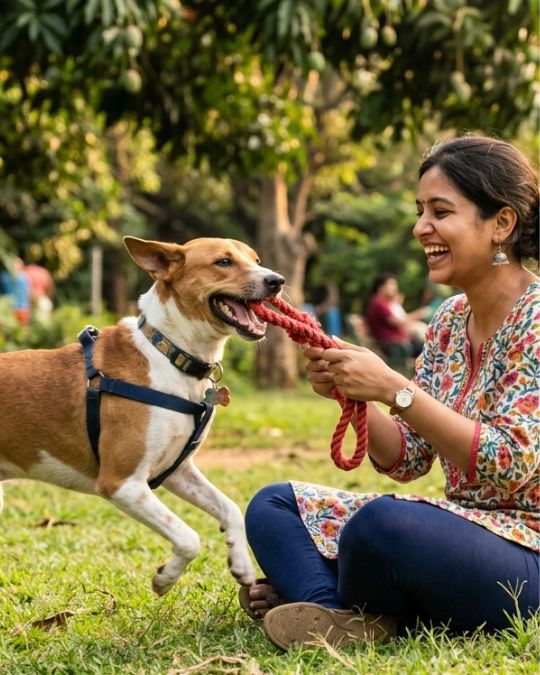 dog is playing in Pups and Kits Pet Hospital