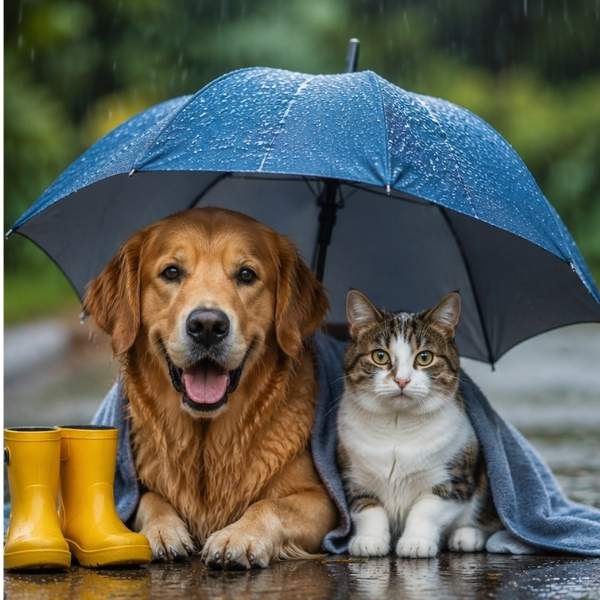 a cat and a dog are receiving Monsoon Care for Pets in Kolkata