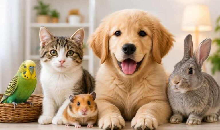 a cat, a dog, a hamster, a rabbit and a bird are at the Best Pet Hospital in Santoshpur