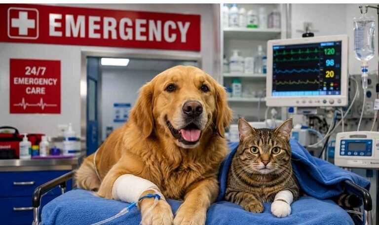 a cat and a dog are receiving Emergency Pet Care in Santoshpur
