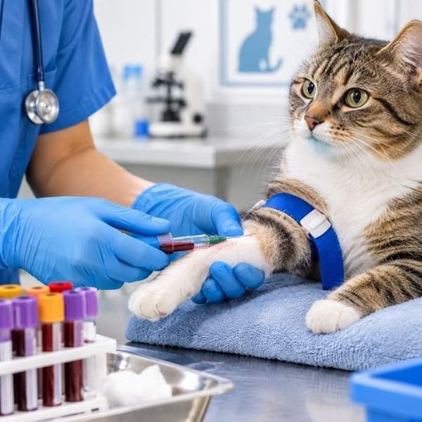 Blood test of a cat done for pet diagnostic tests